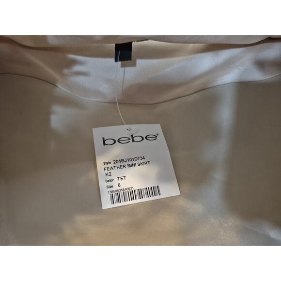 New W/Tag Y2K Bebe Womens Beige Tan Feathered Mini Skirt US 6 - Picture 3 of 8